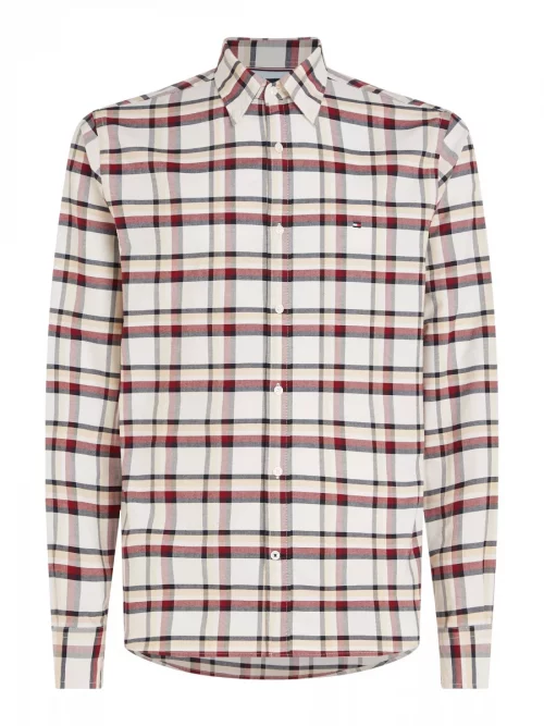 Chemise Manches Longues Sport Grands Carreaux Beige Moyen