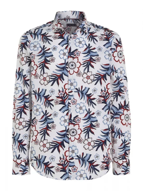 Chemise Manches Longues Sport Grandes Fleurs Beige Moyen