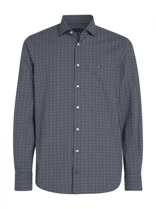 Chemise Manches Longues Sport Imprime Fleurs Bleu Fonce