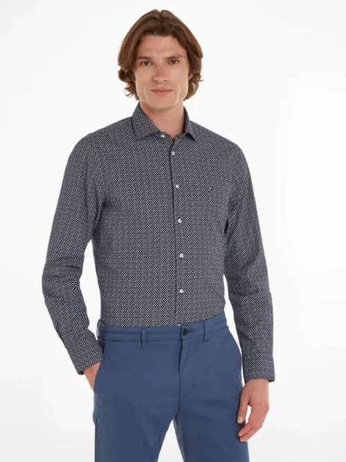Chemise Manches Longues Sport Imprime Fleurs Bleu Fonce – Image 2