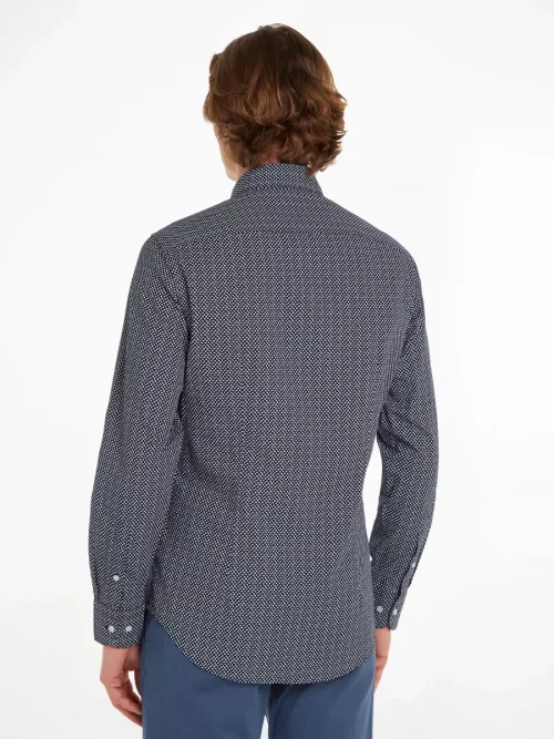 Chemise Manches Longues Sport Imprime Fleurs Bleu Fonce – Image 3