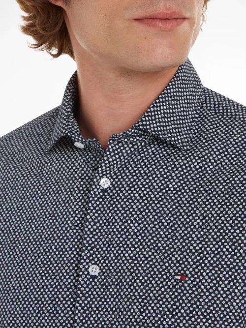 Chemise Manches Longues Sport Imprime Fleurs Bleu Fonce – Image 4