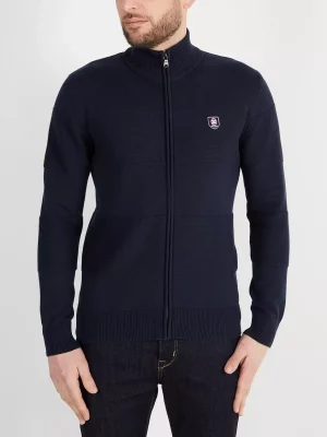 Gilet Manches Longues Bandes Nid Abeille Bleu Fonce
