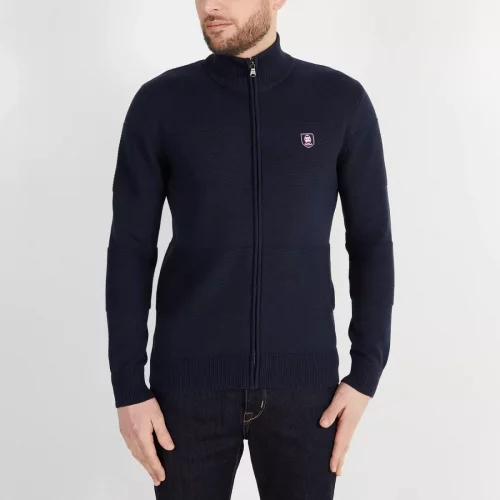 Gilet Manches Longues Bandes Nid Abeille Bleu Fonce