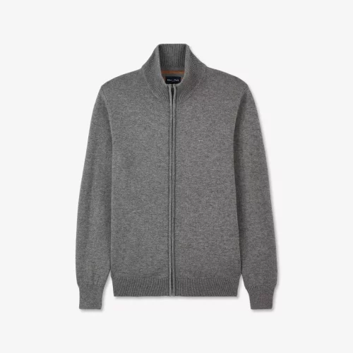 Gilet Manches Longues Laine & Coton Gris Clair