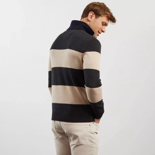 Pull Col Cheminee Bicolore 1/2 Zip Gris Moyen – Image 2