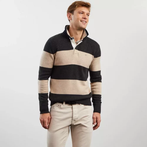 Pull Col Cheminee Bicolore 1/2 Zip Gris Moyen – Image 3