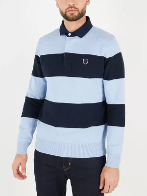 Pull Col Cheminee Col Polo Bicolore Bleu Clair