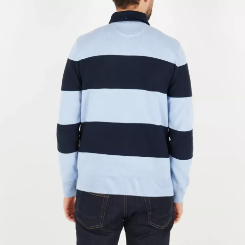 Pull Col Cheminee Col Polo Bicolore Bleu Clair – Image 2