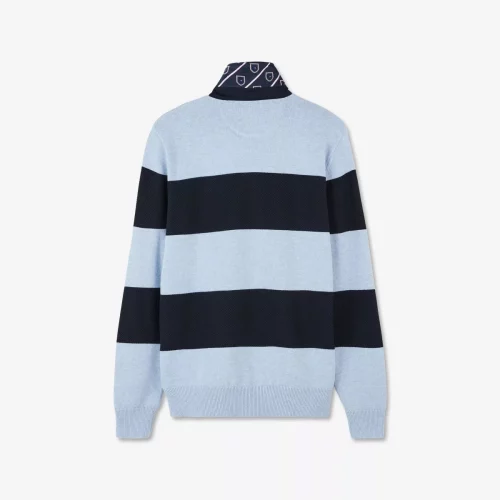Pull Col Cheminee Col Polo Bicolore Bleu Clair – Image 4