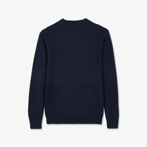Pull Col Rond Bande Nid Abeille Bleu Fonce – Image 2