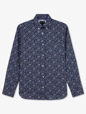 Chemise Manches Longues Sport Imprime Fleurs Bleu Fonce