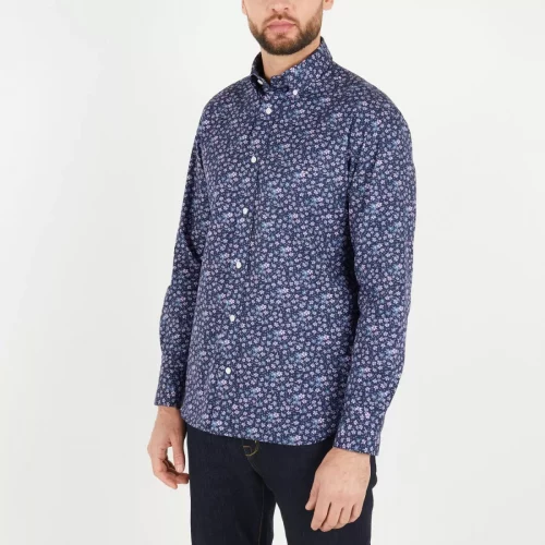 Chemise Manches Longues Sport Imprime Fleurs Bleu Fonce – Image 3