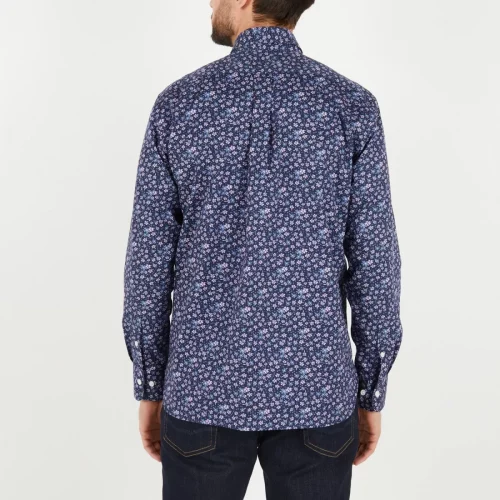 Chemise Manches Longues Sport Imprime Fleurs Bleu Fonce – Image 4