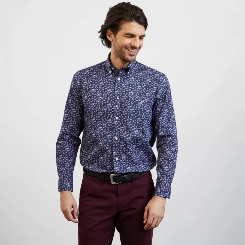 Chemise Manches Longues Sport Imprime Fleurs Bleu Fonce – Image 5