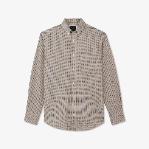 Chemise Manches Longues Sport Imprime Noeud Beige Moyen