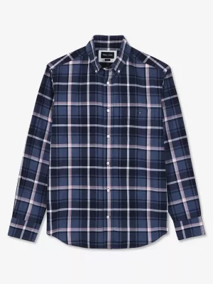 Chemise Manches Longues Sport Carreau Gratte Bleu Moyen