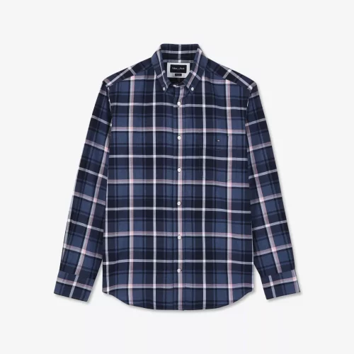 Chemise Manches Longues Sport Carreau Gratte Bleu Moyen