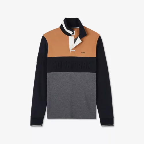 Polo Manches Longues Tricolore Logo Embosse Beige Moyen – Image 3