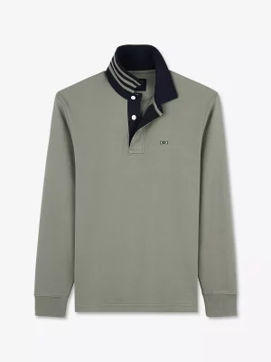 Polo Manches Longues 111 Uni Col Contraste Kaki Moyen