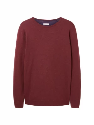 Pull Col Rond Coton Uni Rouge Fonce