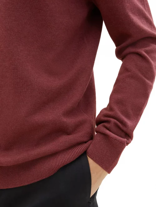 Pull Col Rond Coton Uni Rouge Fonce – Image 3