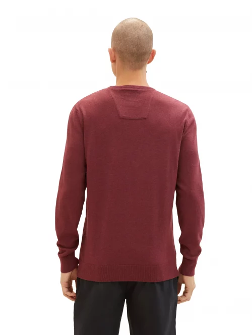 Pull Col Rond Coton Uni Rouge Fonce – Image 4