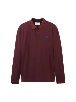 Polo Manches Longues Col Contraste Rouge Fonce