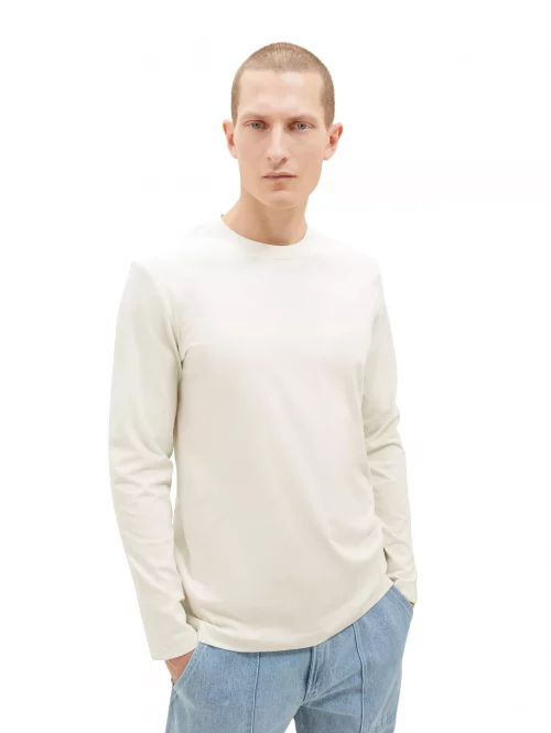 T-shirt Manches Longues Uni Beige Clair – Image 2