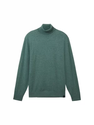 Pull Col Roule Lyocell Uni Vert Moyen