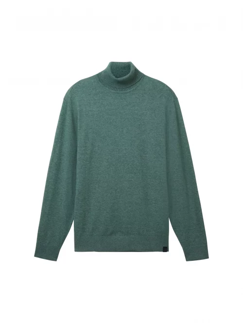 Pull Col Roule Lyocell Uni Vert Moyen