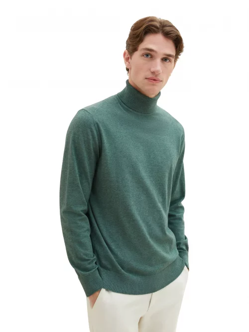 Pull Col Roule Lyocell Uni Vert Moyen – Image 2