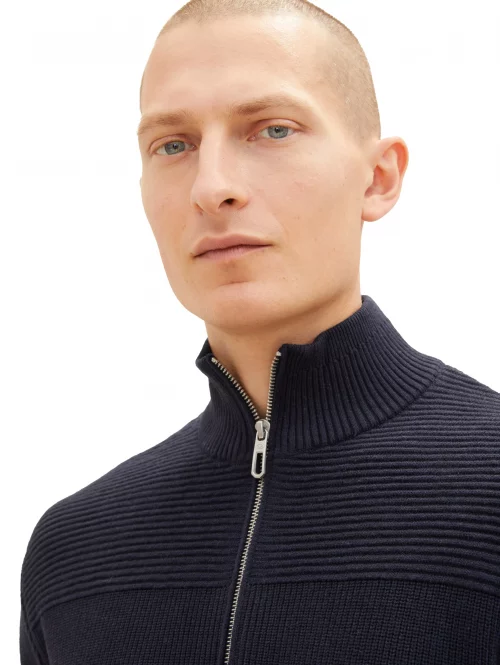 Pull Col Cheminee Cote 1*1 - 1/2 Zip Bleu Fonce – Image 3