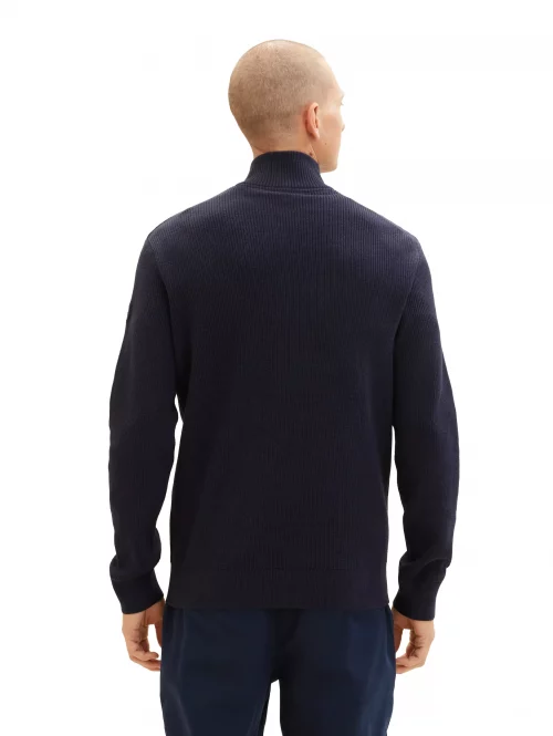Pull Col Cheminee Cote 1*1 - 1/2 Zip Bleu Fonce – Image 4