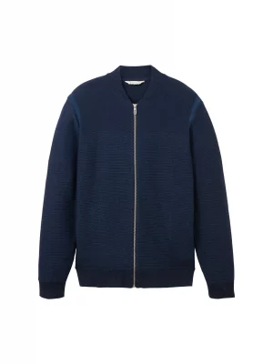 Gilet Manches Longues Tricot Col Banane Bleu Moyen