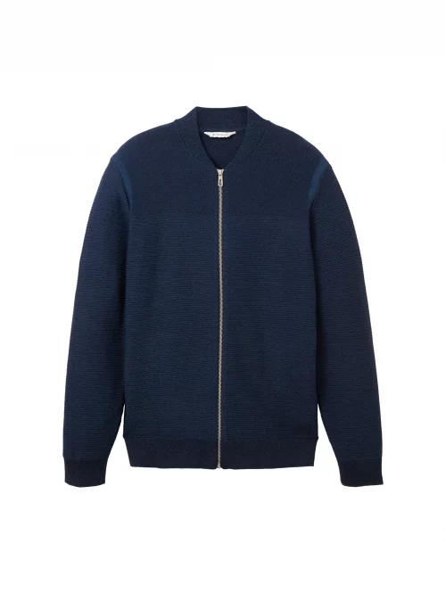 Gilet Manches Longues Tricot Col Banane Bleu Moyen