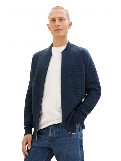 Gilet Manches Longues Tricot Col Banane Bleu Moyen – Image 2