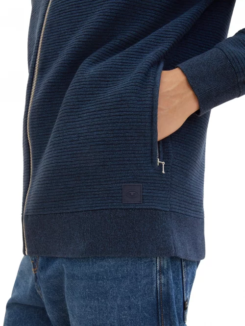 Gilet Manches Longues Tricot Col Banane Bleu Moyen – Image 3