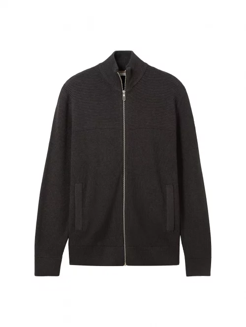 Gilet Manches Longues Cote 1*1 Zip Gris Fonce