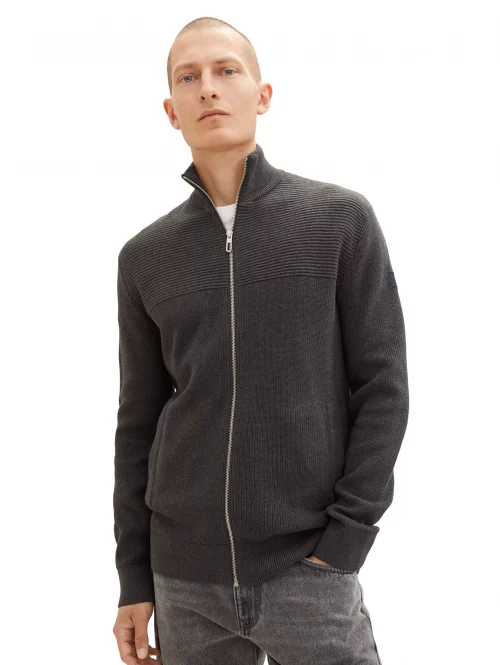 Gilet Manches Longues Cote 1*1 Zip Gris Fonce – Image 2