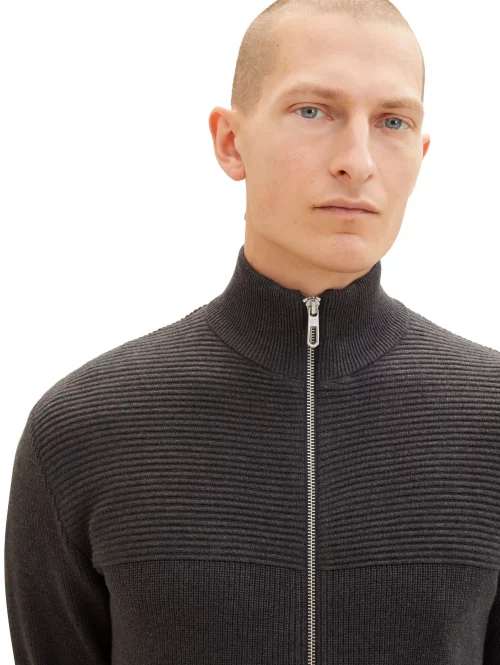 Gilet Manches Longues Cote 1*1 Zip Gris Fonce – Image 3
