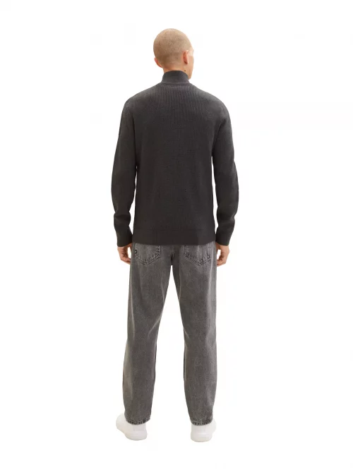 Gilet Manches Longues Cote 1*1 Zip Gris Fonce – Image 4