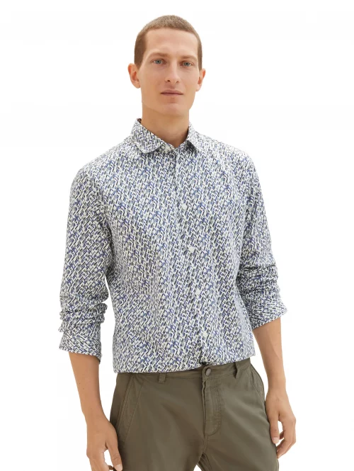 Chemise Manches Longues Sport Imprime Traits Multico Beige Moyen – Image 2