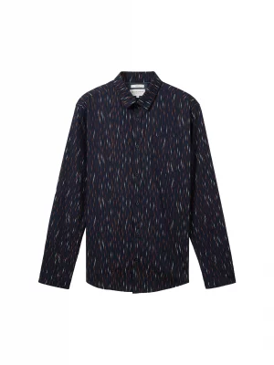 Chemise Manches Longues Sport Imprime Traits Verticaux Bleu Fonce
