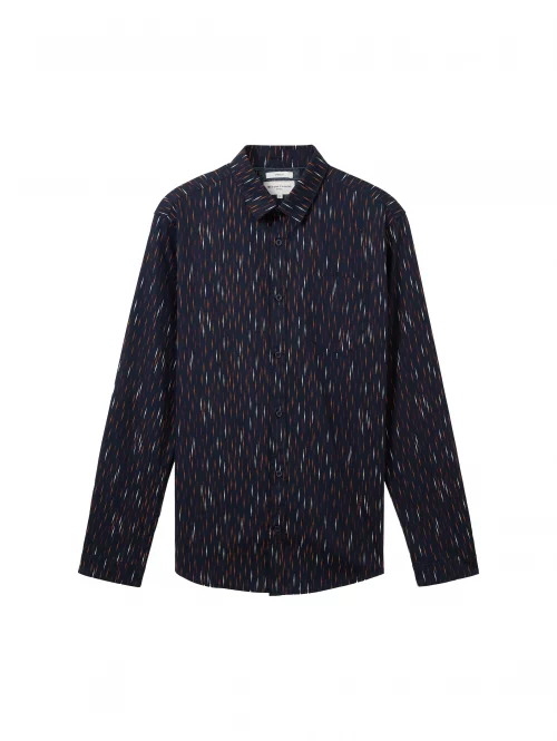 Chemise Manches Longues Sport Imprime Traits Verticaux Bleu Fonce