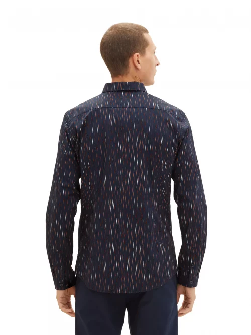 Chemise Manches Longues Sport Imprime Traits Verticaux Bleu Fonce – Image 4