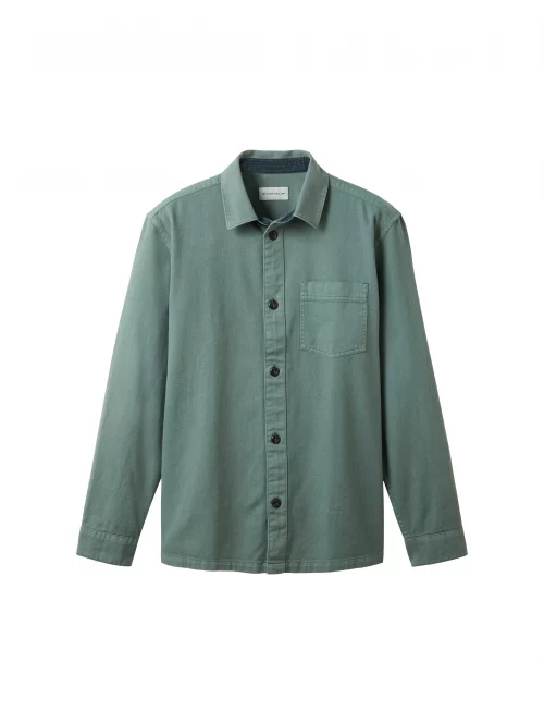 Chemise Manches Longues Sport Surchemise Gabardine Unie Vert Moyen