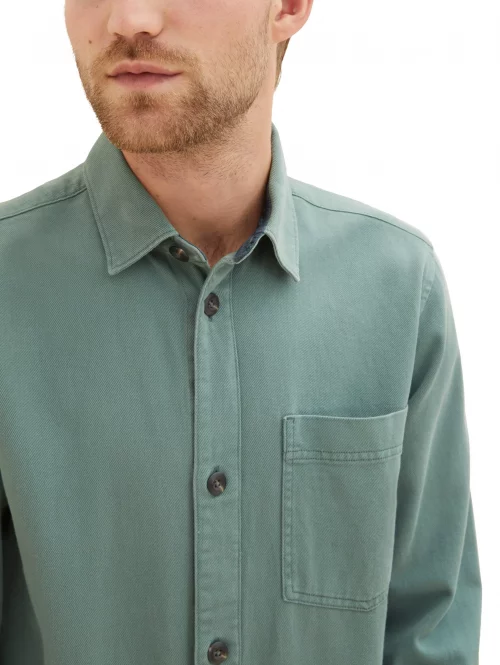 Chemise Manches Longues Sport Surchemise Gabardine Unie Vert Moyen – Image 3