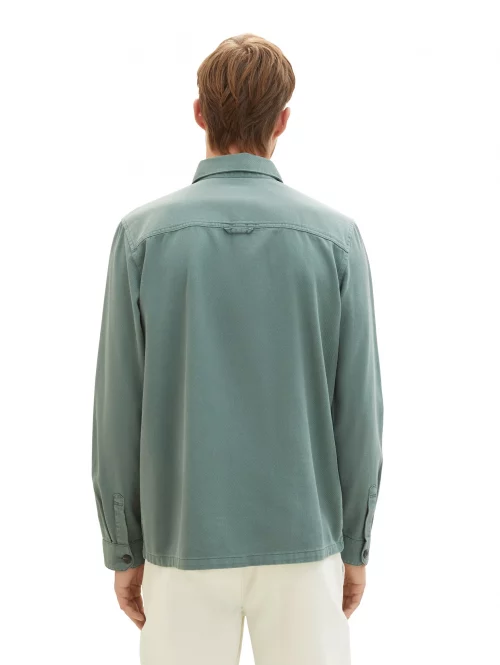 Chemise Manches Longues Sport Surchemise Gabardine Unie Vert Moyen – Image 4
