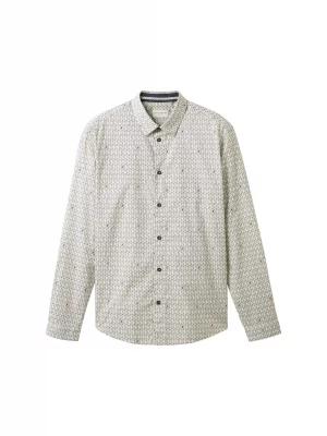 Chemise Manches Longues Sport Imprime Geo Quadrillage Beige Clair